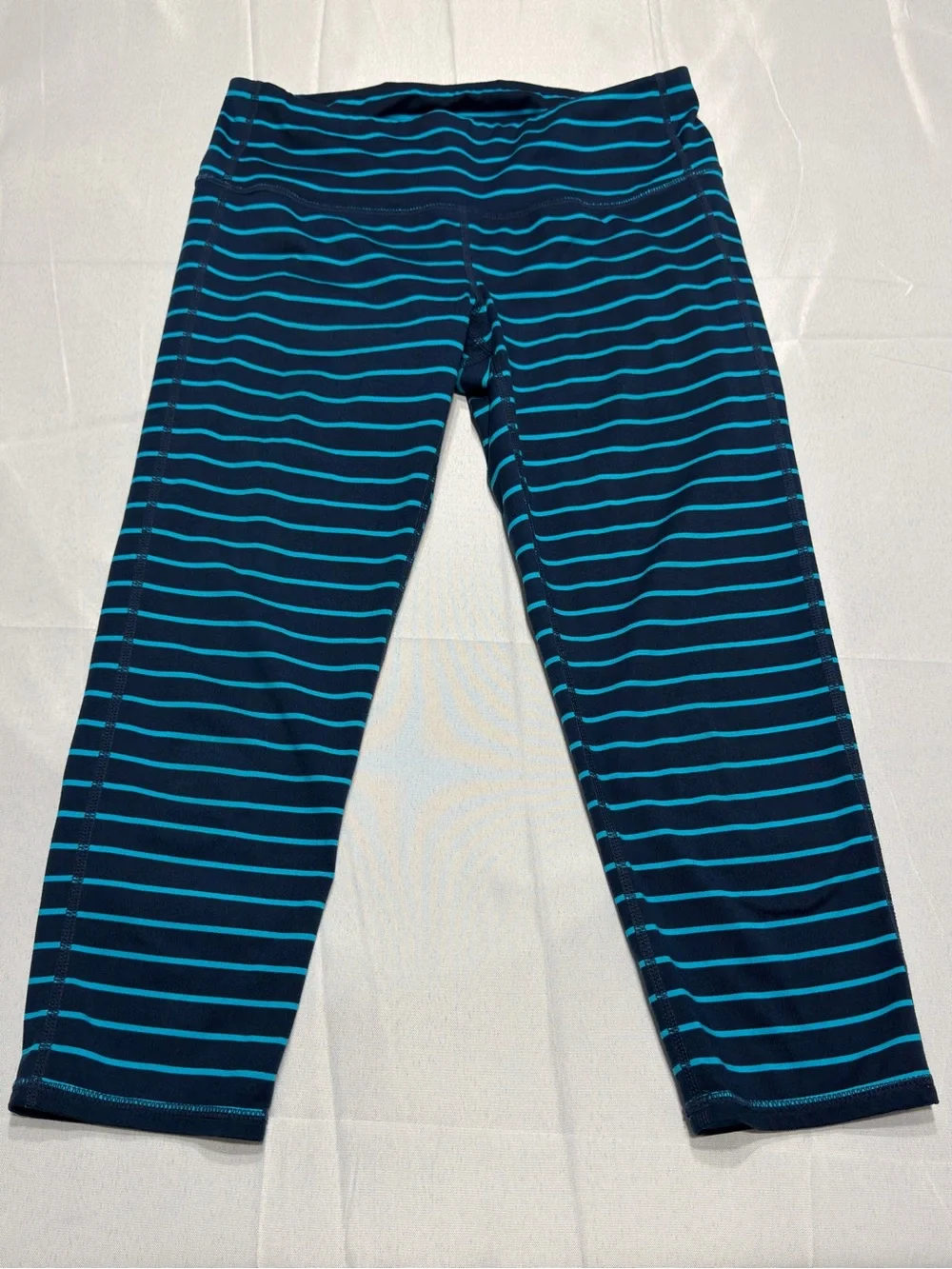 Athleta Capri Leggings Small Navy Flash Blue Stripe Yoga